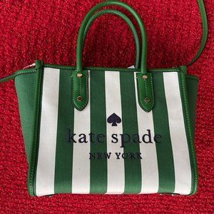 Kate Spade Ella Even Stripe Jacquard Small Tote Crossbody Bag Green Multi